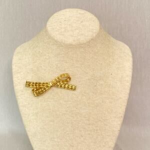 Bow Brooch Gold Tone Woven Wire Ribbon